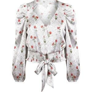 Topshop Satin Polka Dot Floral Tie Front Cottagecore Crop Top Women 8 M NWOT
